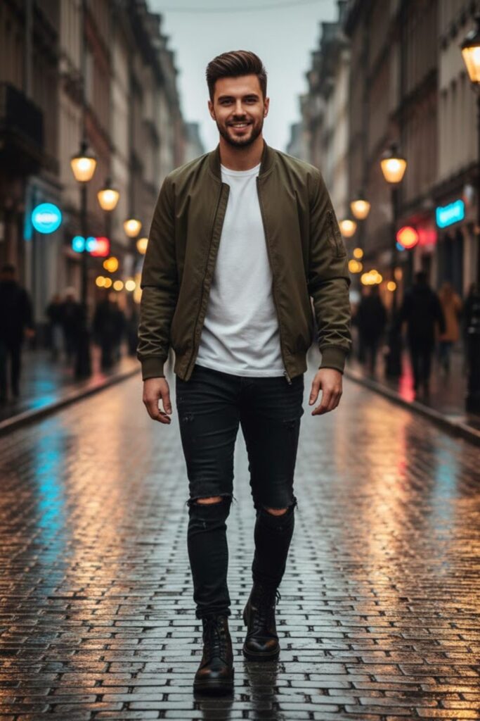 10. Distressed Jeans with a Bomber Jacket
