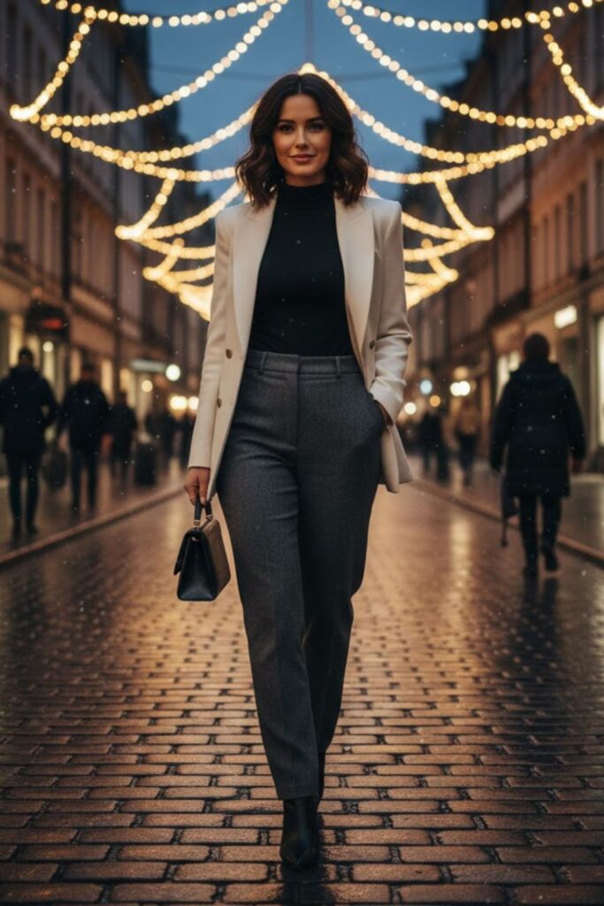 10. High Neck Bodysuit with Tailored Blazer