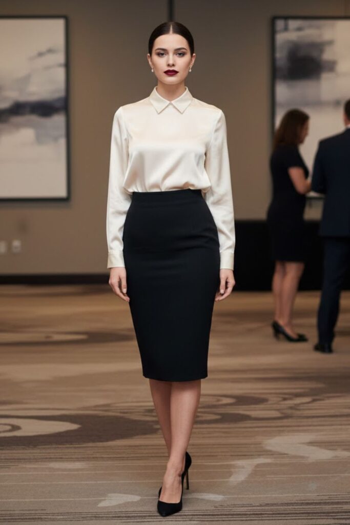 10. High-Waisted Skirt and Blouse Combo