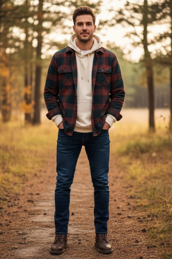 10. Hoodie with Flannel Shirt Layer