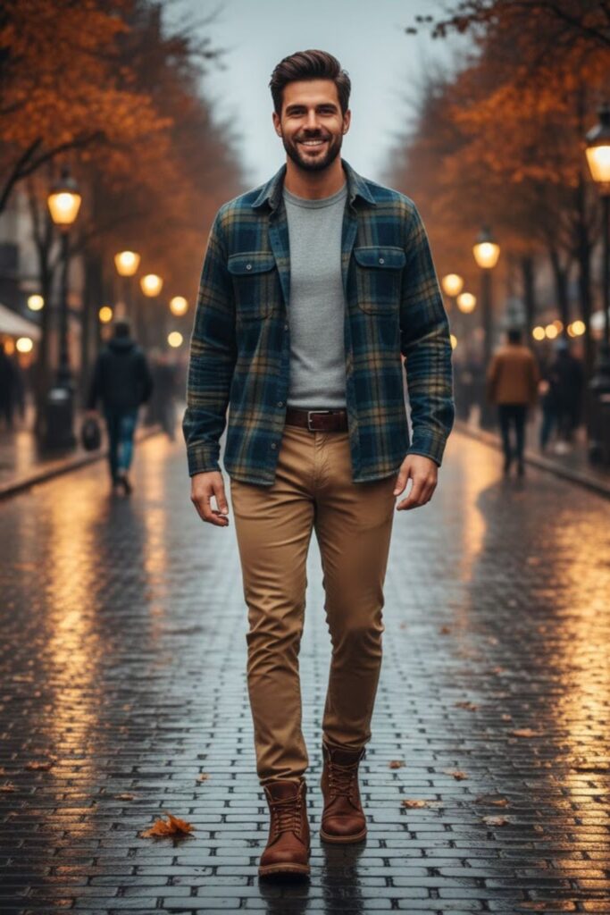 10. Khaki Pants with a Checked Flannel Shirt
