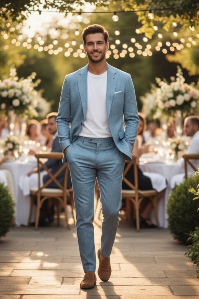 10. Linen Suit with a Crew Neck Tee