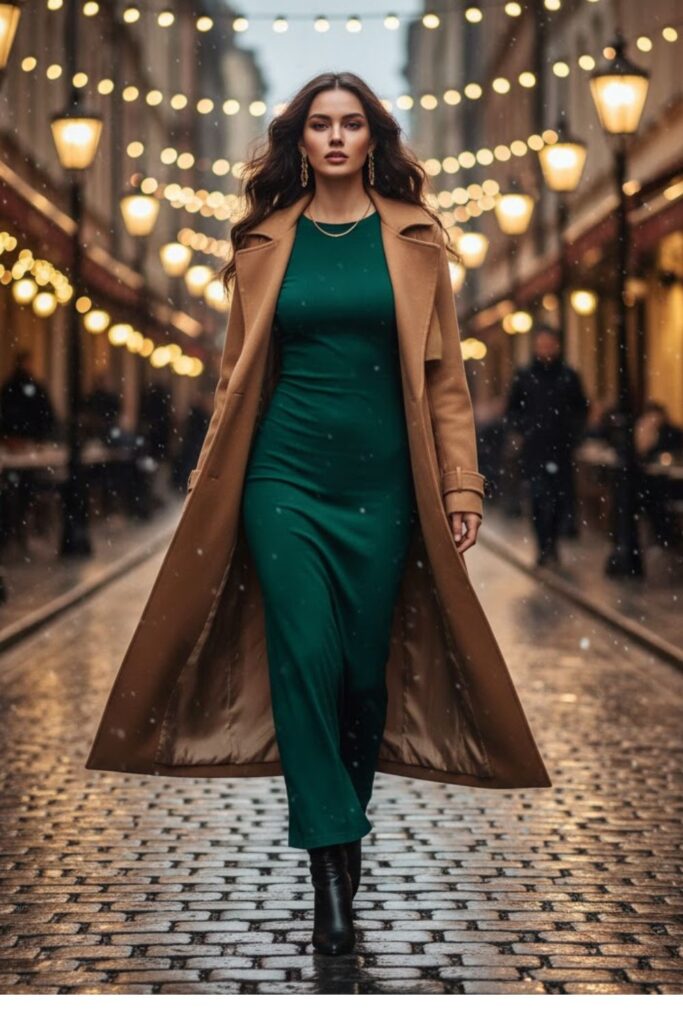 10. Long Sleeve Maxi Dress with Trench Coat