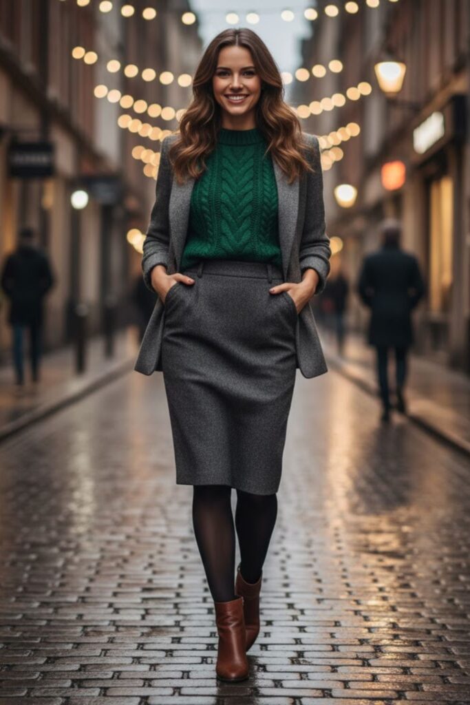 10. Pencil Skirt with Sweater and Tights