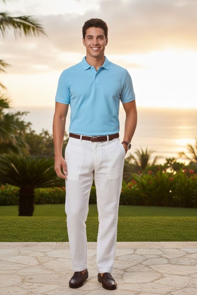 10. Polo Tucked into Linen Pants