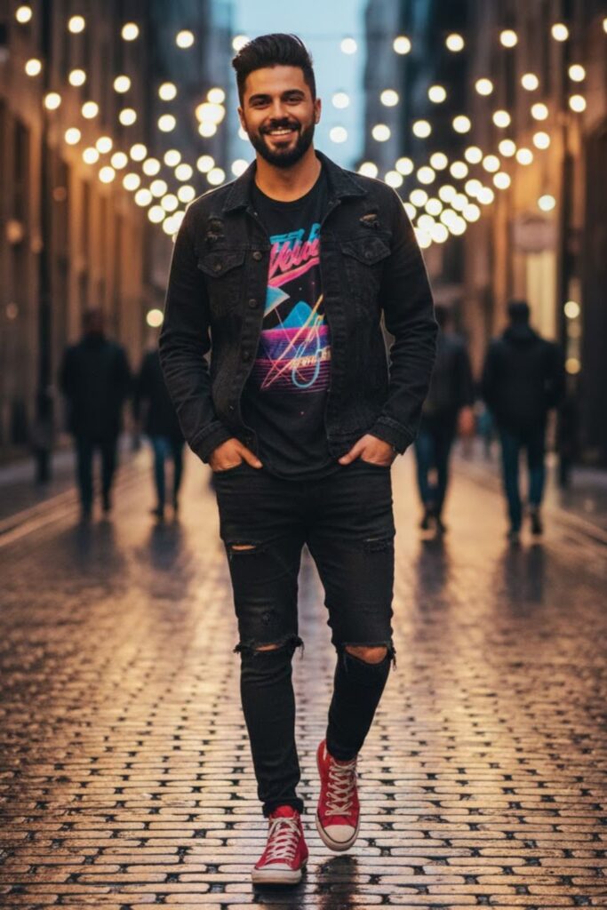 10. Red Converse with Jeans and Graphic Tee