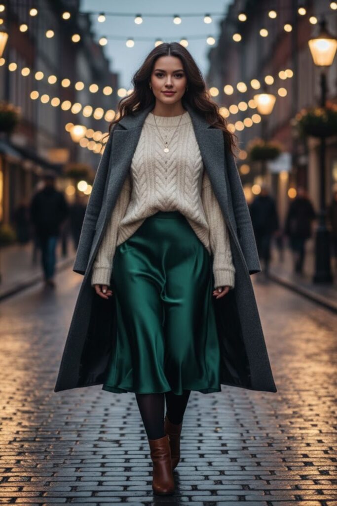 10. Satin Skirt with Oversized Sweater