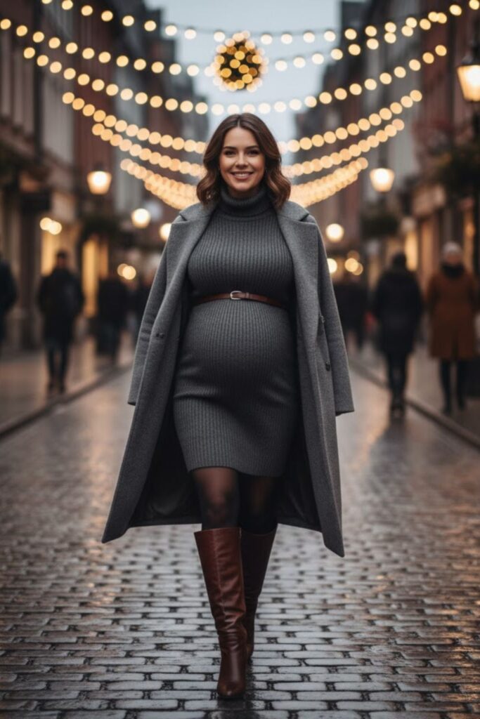 10. Turtleneck Sweater Dress with Knee-High Boots