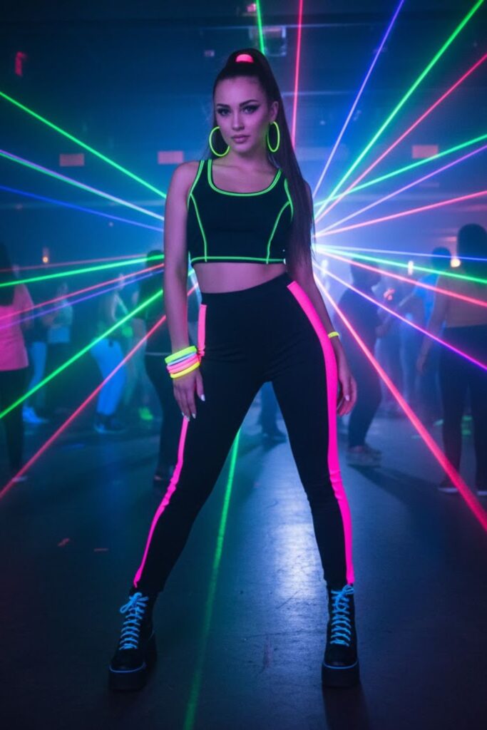 11. Black Outfit with Neon Detailing