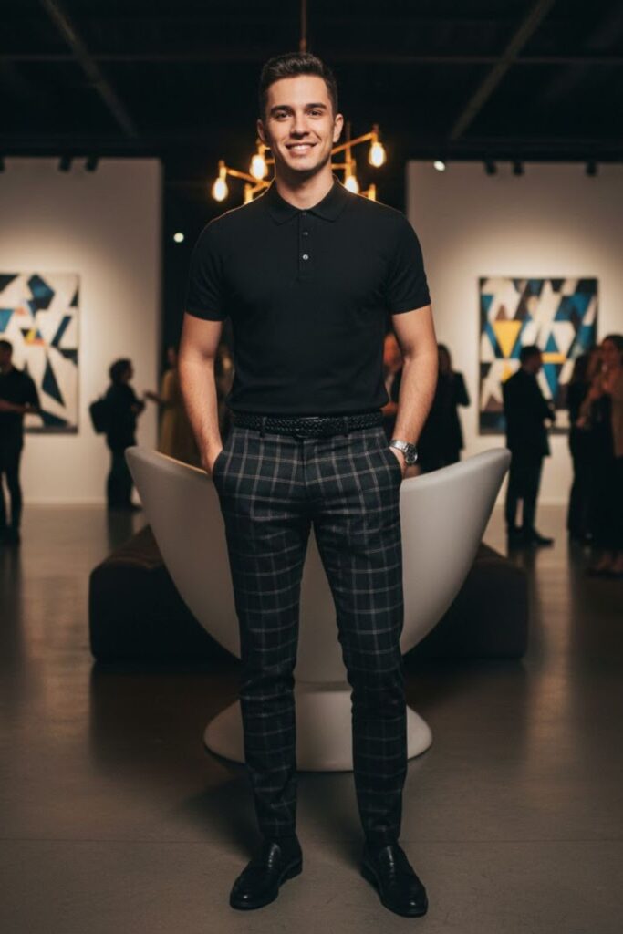 11. Black Shirt with Checkered Pants