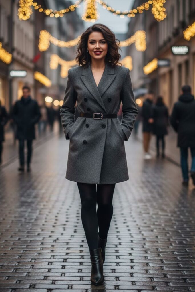 11. Blazer Dress with Belt and Heeled Boots