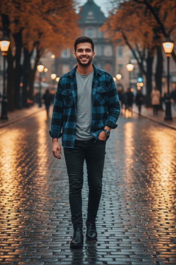 11. Blue Flannel Shirt with Black Jeans