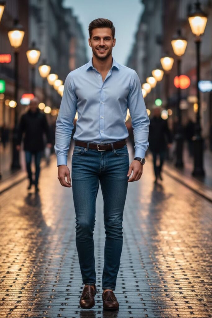 11. Dark Jeans with a Button-Down and Loafers
