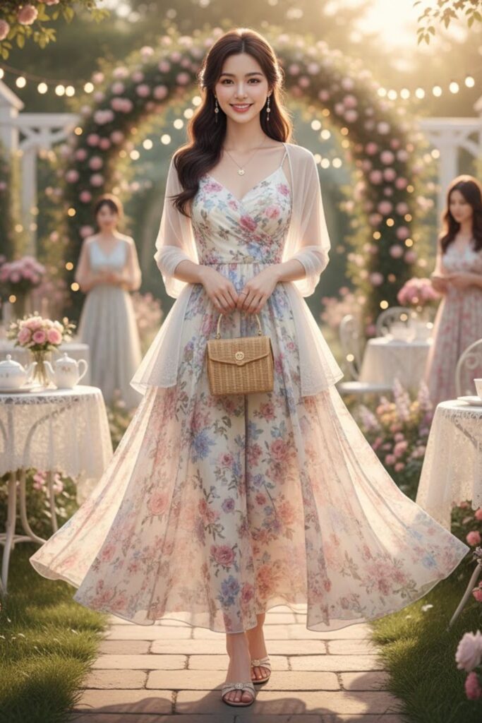 11. Floral Maxi Dress with Light Shawl