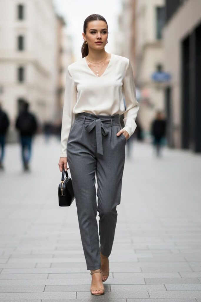 11. Grey Paperbag Pants with Blouse