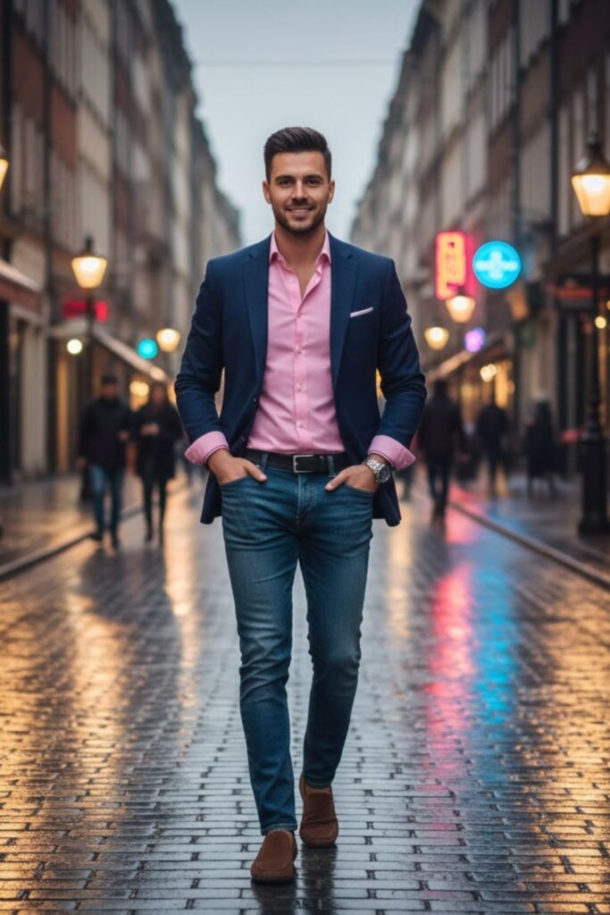 11. Pink Shirt with a Navy Blazer