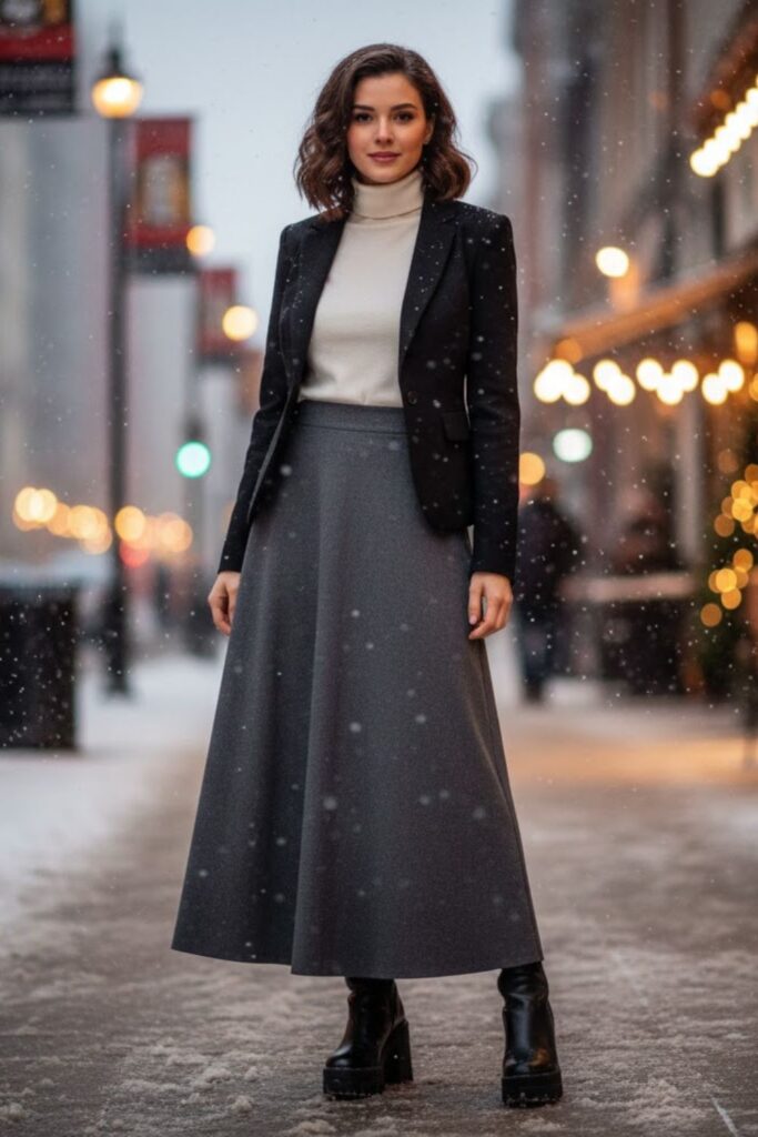 11. Wool Maxi Skirt with Platform Boots