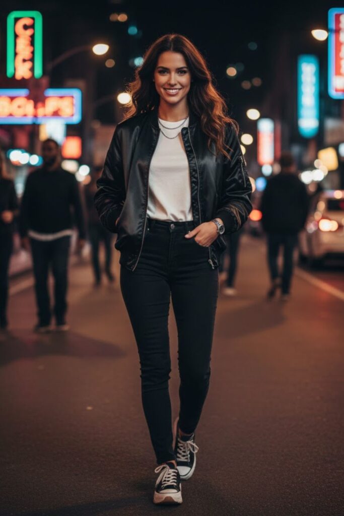 12. Bomber Jacket with Jeans