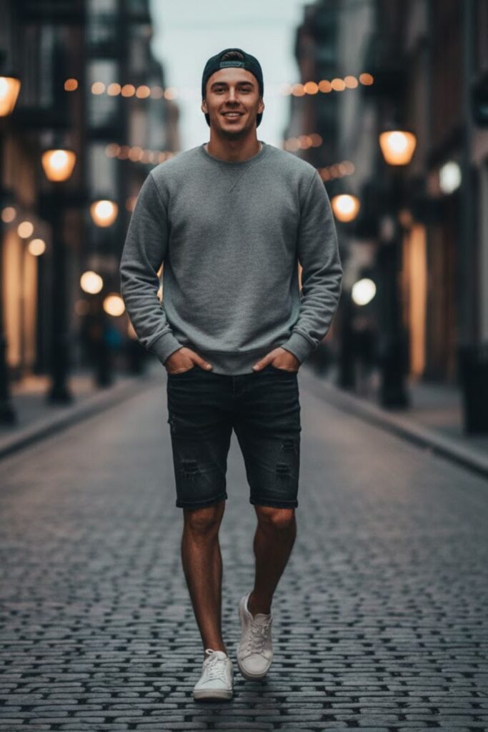 12. Crew Neck Sweatshirt with Black Jorts