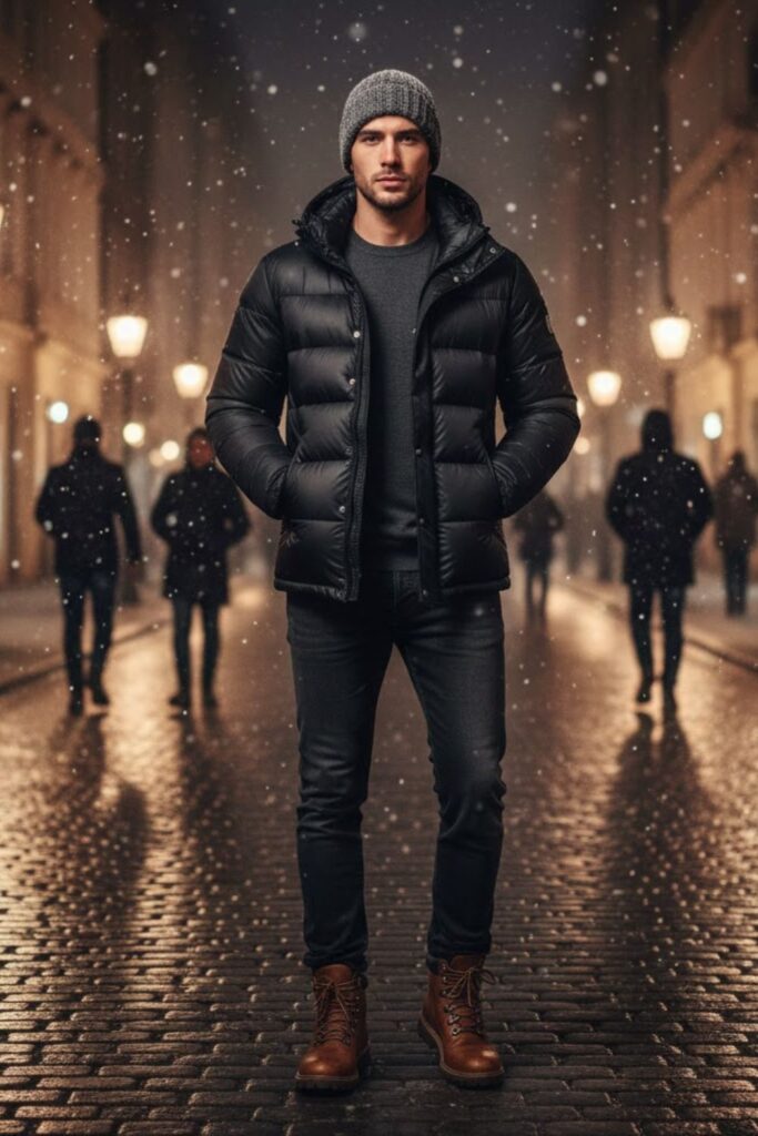 12. Down Jacket with Wool Beanie