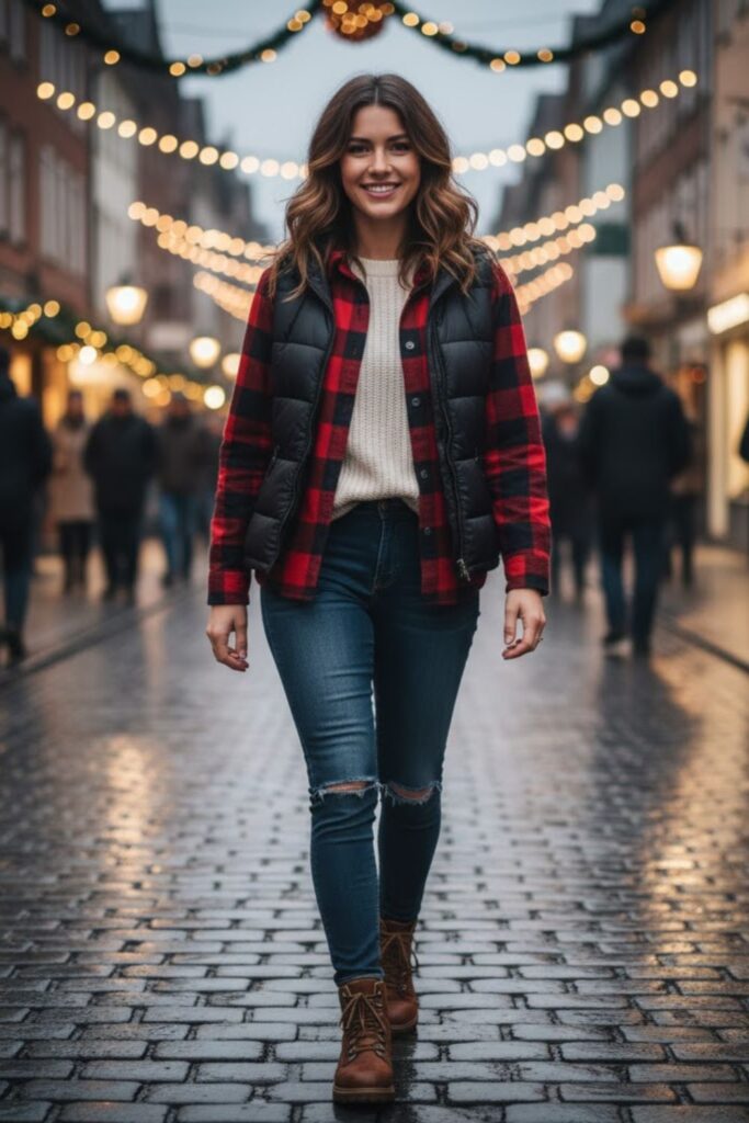12. Flannel Shirt Layered with Vest