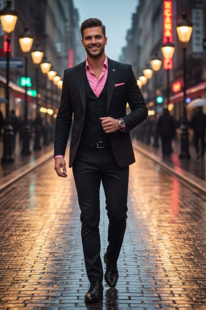 12. Pink Shirt with Black Suit