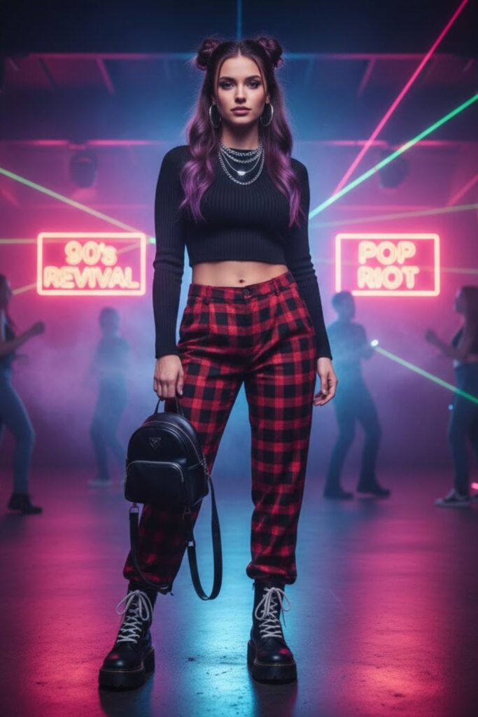 12. Plaid Pants with Crop Top