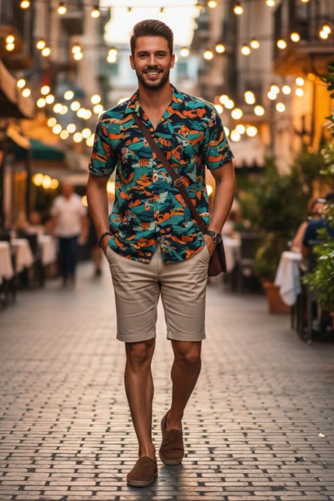 12. Printed Cuban Collar Shirt with Slim Shorts