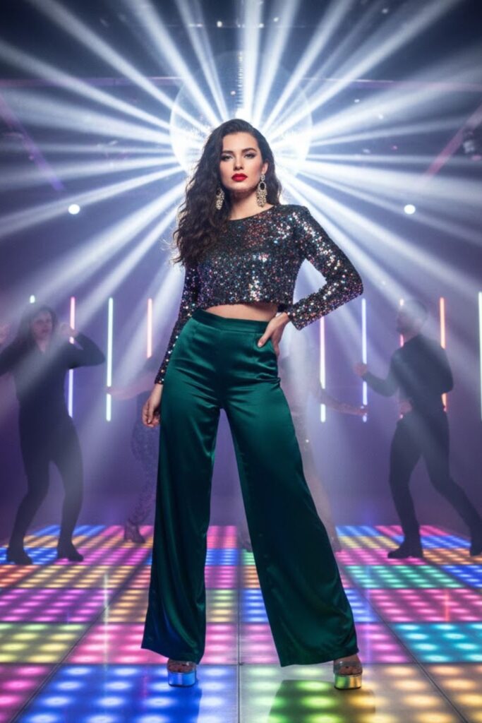 12. Satin Palazzo Pants with Crop Top