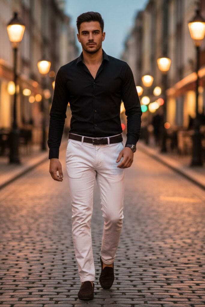 12. White Pants with Black Shirt