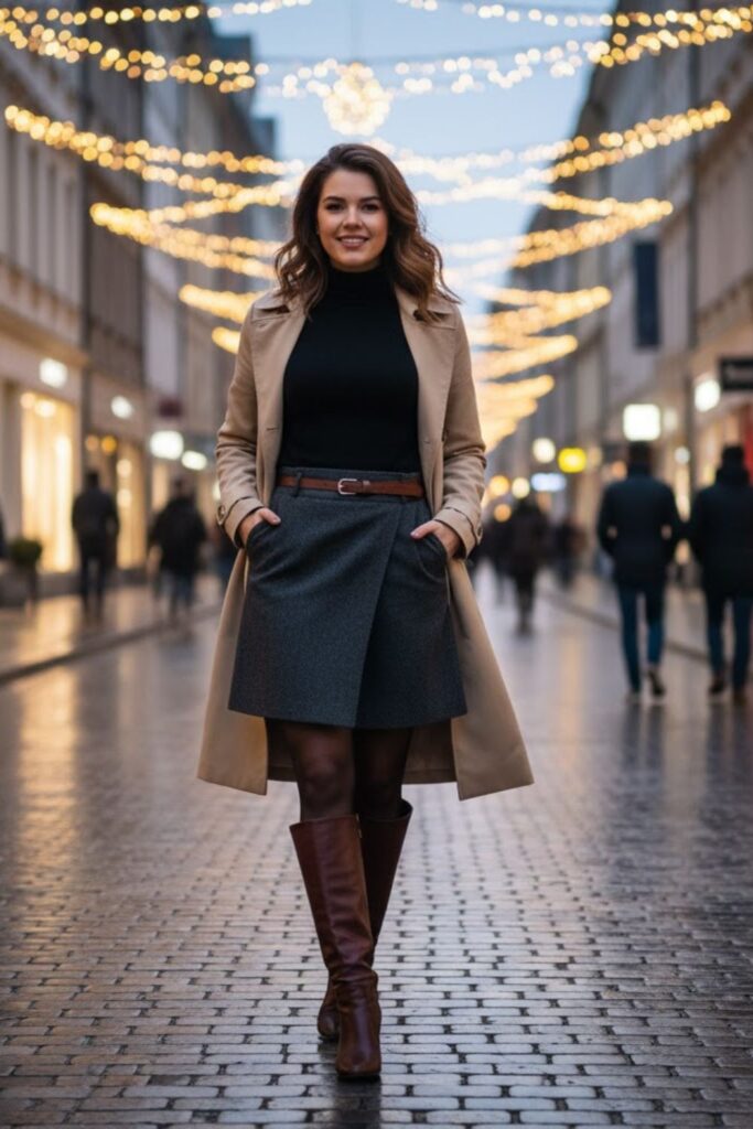 12. Wool Wrap Skirt with Turtleneck