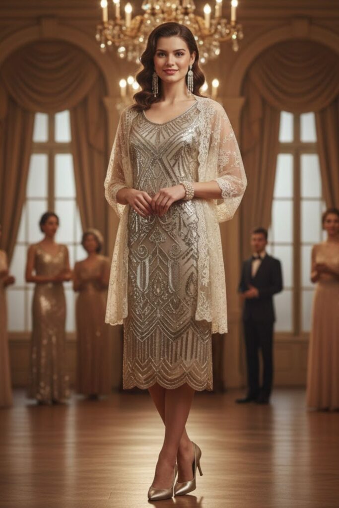 13. Beaded Midi Dress with Shawl