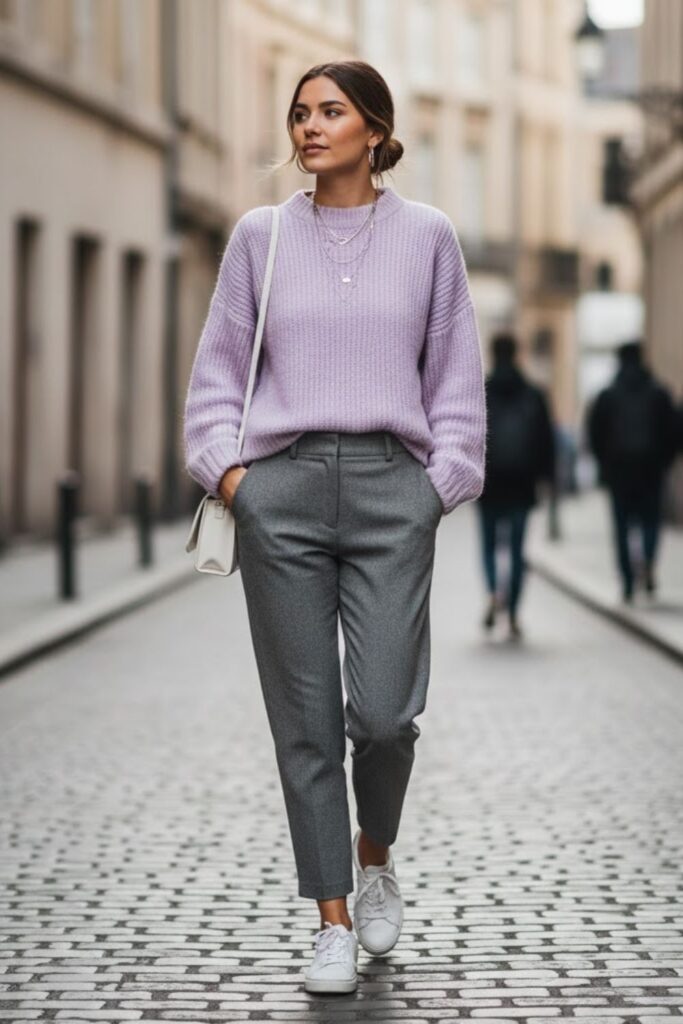 13. Grey Cropped Pants with Oversized Sweater
