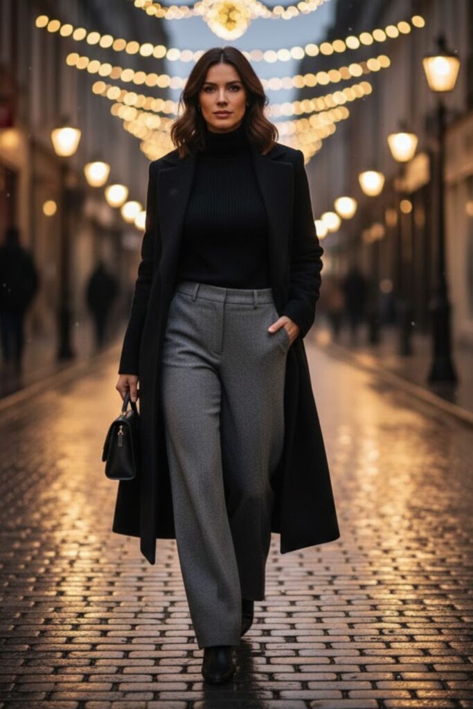 13. High Neck Sweater with Wide-Leg Pants