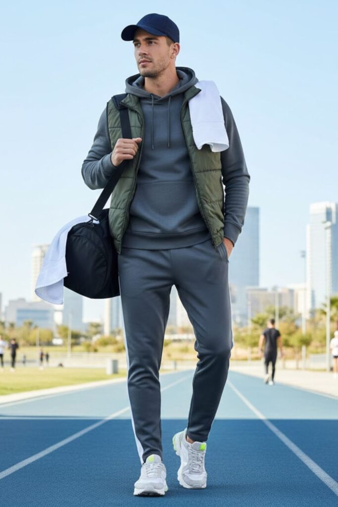 13. Hoodie with Track Pants and Trainers