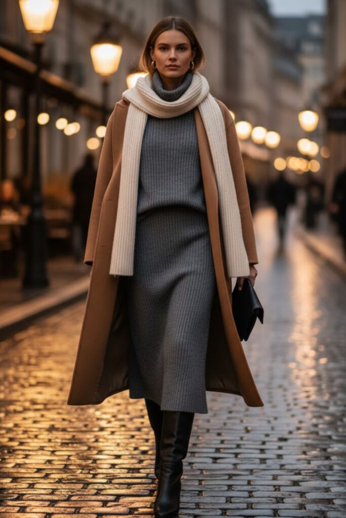 13. Knit Set and Black Skirt Combo