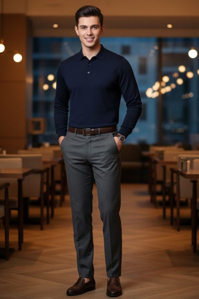 13. Long-Sleeve Polo with Dress Pants