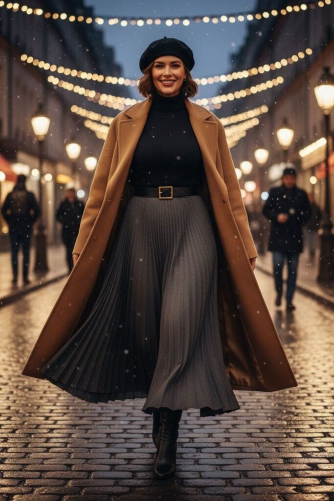 13. Maxi Skirt with Oversized Coat and Turtleneck