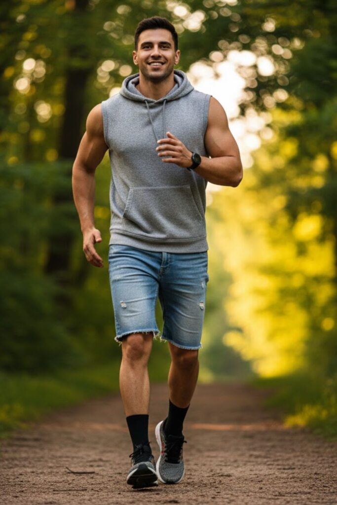13. Sleeveless Hoodie with Cut-Off Jorts