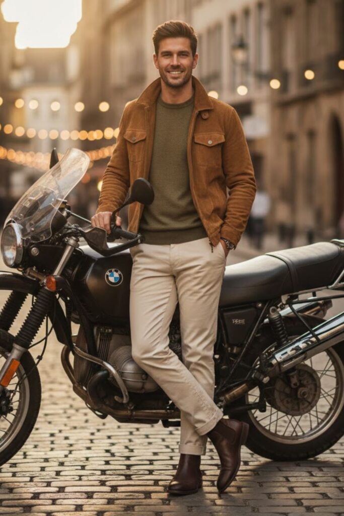 13. Suede Jacket with Chinos
