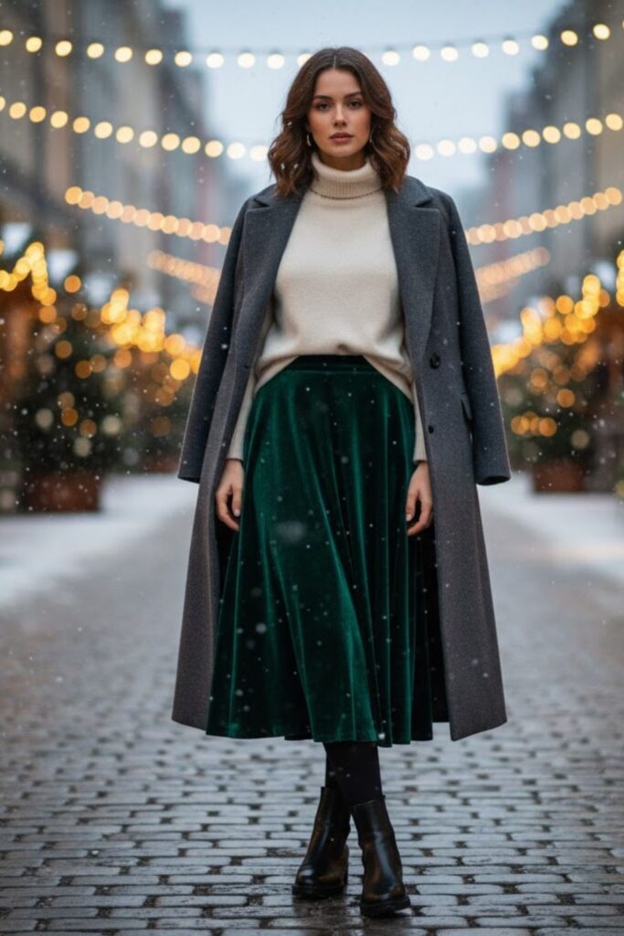 13. Velvet Skirt with Chelsea Boots