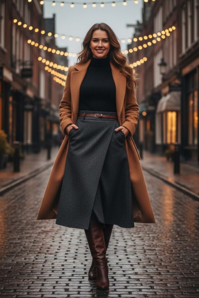 13. Wrap Midi Skirt with Long Boots