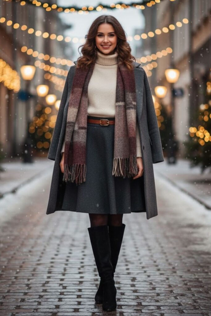 14. A-Line Skirt with Heeled Knee Boots