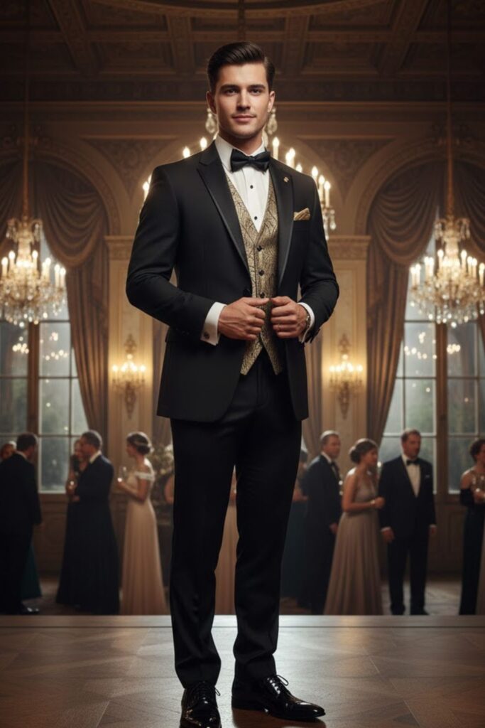 14. Black Suit with Gold Vest (for Men)