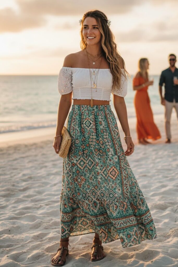 14. Bohemian Maxi Skirt and Blouse