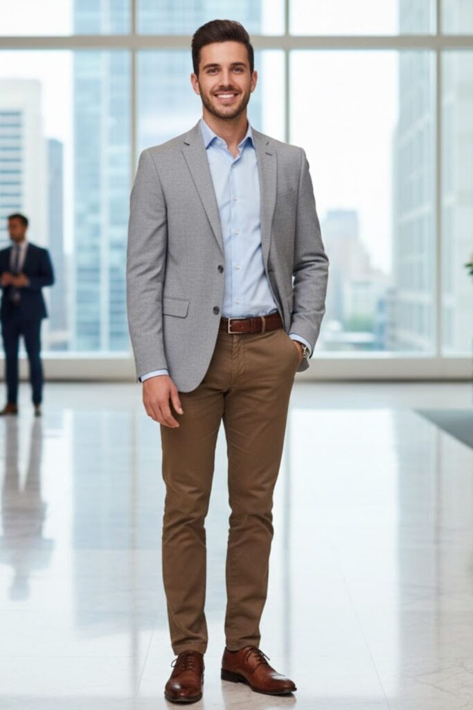 14. Brown Pants with Grey Blazer