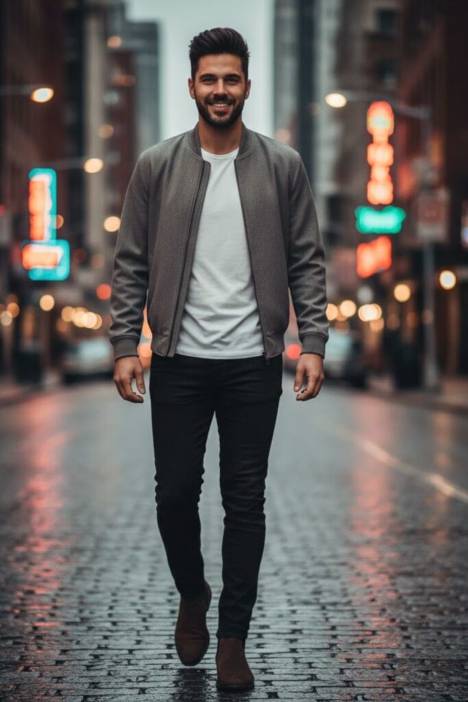 14. Chelsea Boots with a Bomber Jacket and Slim Jeans