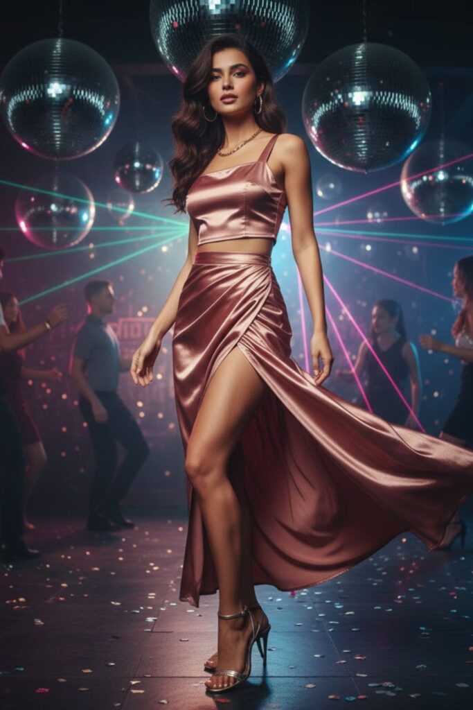 14. Crop Top with High-Slit Skirt