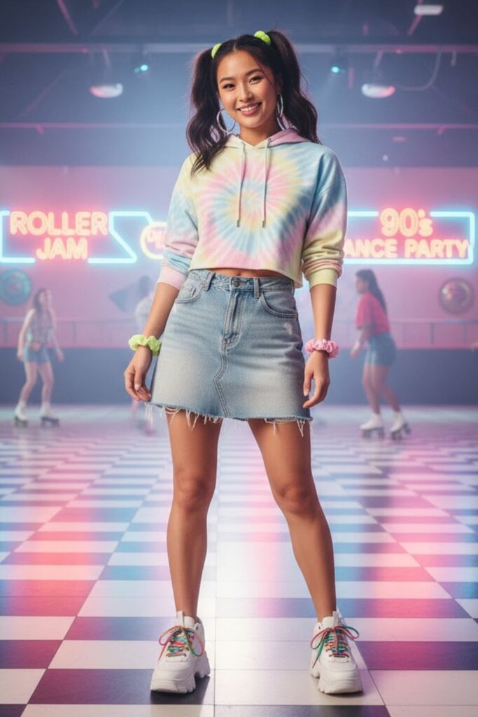 14. Denim Skirt with Cropped Hoodie