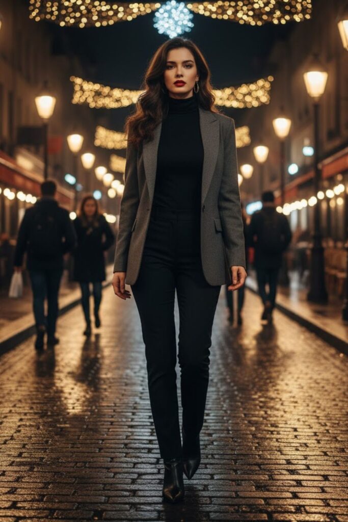 14. Layered Blazer and Turtleneck Look
